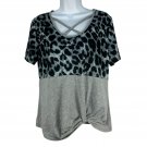 Shein Womens Leopard Print Twist Hem Top Medium Stylish Gray & Black Stretch