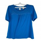 Faded Glory Womens Blue Short Sleeve Top Size 1X Blue Embellished Keyhole Back