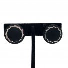 Vintage Black Circle Clip-On Earrings With Silver Leaf Design