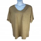 Womens Khaki V-Neck T-Shirt XL Relaxed Fit Side Pocket Lightweight Casual Top