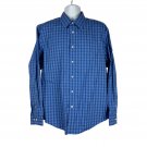 Egara Mens XL Blue Checkered Non-Iron Dress Shirt 100% Cotton Long Sleeve