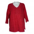 Grayson Womens Red Crochet Lace Tunic Top Size 1X 3/4 Sleeve Cotton Blend