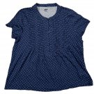 Lands End Polka Dot Womens Top L Navy Short Sleeve Button Front Blouse
