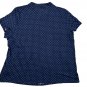 Lands End Polka Dot Womens Top L Navy Short Sleeve Button Front Blouse