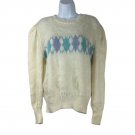 Vintage Fortune Knits Orlon & Mohair Argyle Sweater Made In USA Cream & Pastels