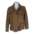 Alfred Dunner Womens Petite Sweater PS Brown Chunky Knit Shawl Collar Button