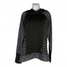 Reebok Womens L/G Long-Sleeve Black Striped Hooded Pullover Top Athleisure