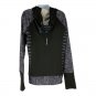 Reebok Womens L/G Long-Sleeve Black Striped Hooded Pullover Top Athleisure