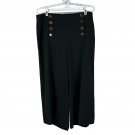 Loft Womens High-Waist Black Button Front Wide-Leg Pants Size 6
