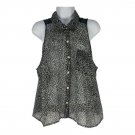 Aeropostale Womens Sleeveless Sheer Button-Down Blouse XL Animal Print