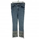 Blue B Collection Medium Denim Jeans With Rhinestone Fringe Hem Medium Wash Blue B Collection Medium Denim Jeans With Rhinestone Fringe Hem Medium Wash