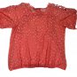 BCX Womens Coral Polka Dot Lace Shoulder Blouse XL Sheer Short Sleeve Top