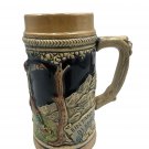 German Ceramic Beer Stein With Relief Hand-Painted Dancing Scene & Landscape