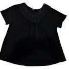 Folunsi Womens Crocheted Neckline Black Top 2X Short Sleeve Loose Fit Rayon Blen