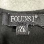 Folunsi Womens Crocheted Neckline Black Top 2X Short Sleeve Loose Fit Rayon Blen