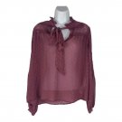 Zara Sheer Plum Swiss Dot Long Sleeve Blouse With Tie Neck Detail Size S Cotton