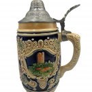 Vintage Hand-Painted German Beer Stein Pewter Lid "Hanau A.M." Rathaus Scene