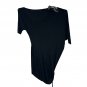 Studio Y Black Asymmetrical Top Mesh Leaf Shoulder Detail Ruched Side XL Vietnam