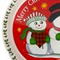 Vintage Metal Christmas Tray Snowman Design Holiday Decor 13" Round Red & White