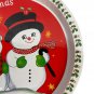 Vintage Metal Christmas Tray Snowman Design Holiday Decor 13" Round Red & White