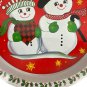 Vintage Metal Christmas Tray Snowman Design Holiday Decor 13" Round Red & White