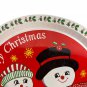 Vintage Metal Christmas Tray Snowman Design Holiday Decor 13" Round Red & White