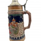Vintage German Beer Stein Decorative Pewter Lid Hand-Painted Scenic Design 11.5"