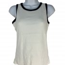 Darong Womens Tank Top Medium White & Black Contrast Trim Sleeveless