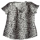 Maurices 24/7 Womens Leopard Print Short Sleeve Lace-Up Shirt Size M