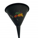 Vintage Black Metal Funnel With Hand-Painted Fruit Design & Hanging Hole Detail