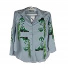 Blue B Collection Blue Western Button Down Shirt S Sequins Fringe Cowboy Boots