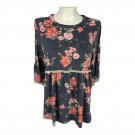 143 Story Women’s Floral Tunic Top 3X Bell Sleeve Lace Trim Pullover Made In USA