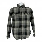 George Mens Small Black & Gray Plaid Flannel Shirt Button-Up Long Sleeve Soft
