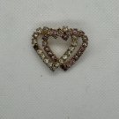 Gold-Tone Double Heart Rhinestone Brooch Pin