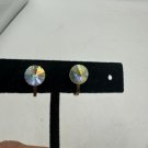 Vintage Gold Tone Clip-On Earrings With Iridescent Crystal Rounds