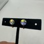 Vintage Gold Tone Clip-On Earrings With Iridescent Crystal Rounds