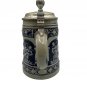 Vintage German Stein Blue/Gray Relief Scene Ornate Pewter Lid Handle Original
