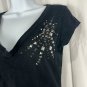 Black V-Neck Susie Rose Embellished Tee W/ Rhinestone Design Size Medium