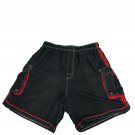 Iguana Mens Black & Red Cargo Swim Shorts L Drawstring Elastic Waist Mesh Lining