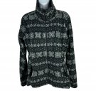 Old Navy Womens Large Fleece Zip-Up Jacket Black White Nordic Pattern Mock Neck