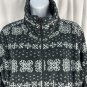 Old Navy Womens Large Fleece Zip-Up Jacket Black White Nordic Pattern Mock Neck