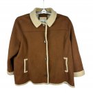 Jones New York Womens Brown Sherpa Lined Jacket Size 2X Button Front Casual Coat