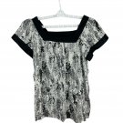 Apt. 9 Womens Square-Neck Short-Sleeve Blouse Size L Abstract Print Black/Gray