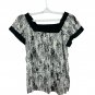 Apt. 9 Womens Square-Neck Short-Sleeve Blouse Size L Abstract Print Black/Gray