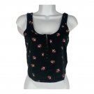 Aeropostale Womens Floral Sleeveless Crop Top Medium Black Pink Scoop Neck Cute