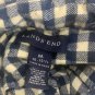 Lands End Mens Medium Plaid Button Down Shirt Navy Cream Classic Fit Casual