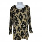 About A Girl Womens Tribal Print Long Sleeve Top L Beige & Black Lightweight USA