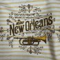 New Orleans Striped Canvas Tote Bag With Brass Instrument Print