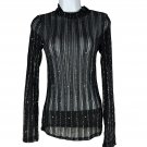 Blue B Black & Gold Sheer Long Sleeve Top Size S Stylish Design Star Accents