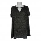 Bobbie Brooks Ladies Marled Gray Keyhole Short-Sleeve Top Size Large